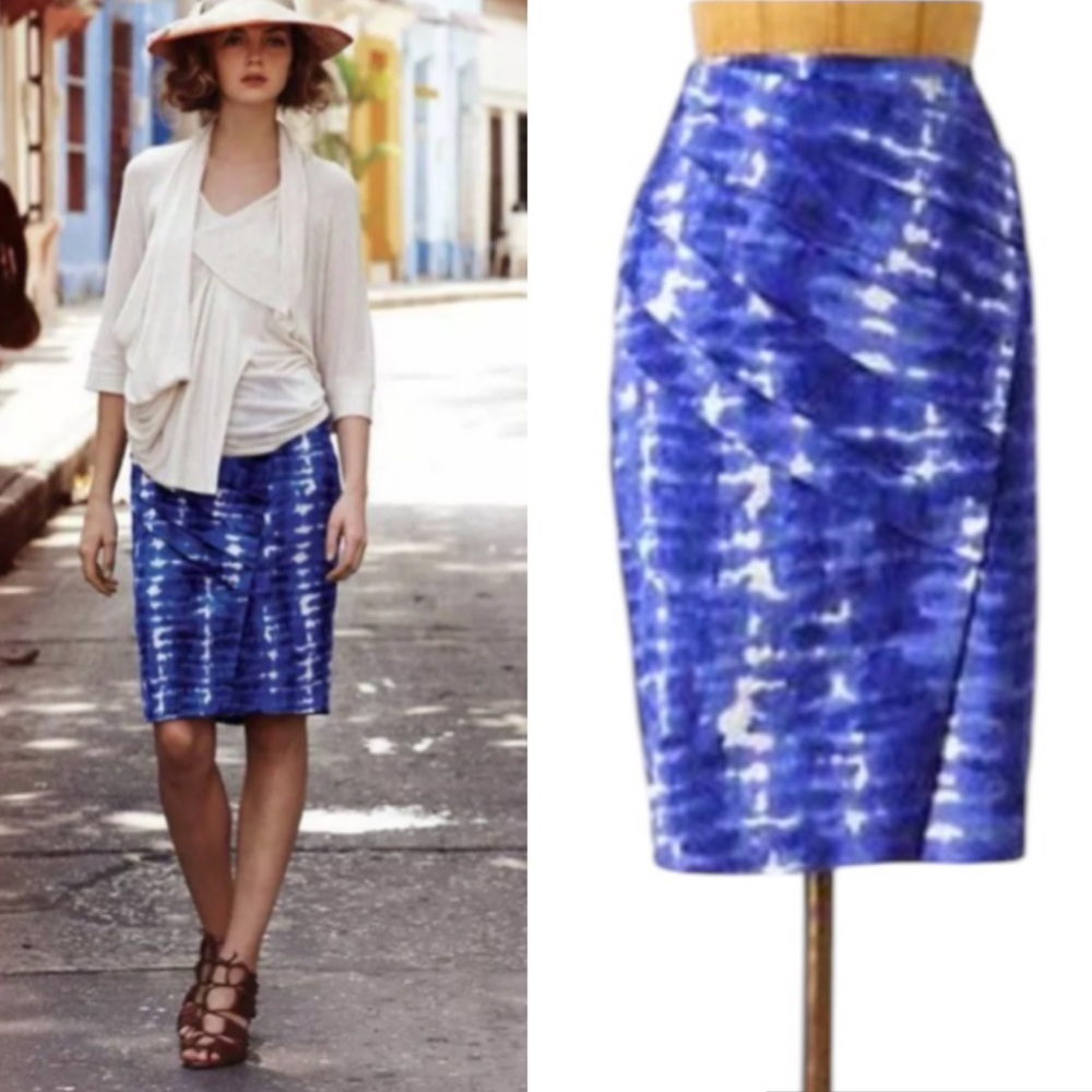 Anthropologie Eva Franco Araca Blue Brocade Tie Dye Pencil Skirt - 2